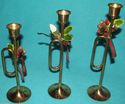 Vintage Brass Bugle Stick Candle Holders Holly Chr