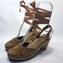 Bare Traps Size 7.5 Beaded Espadrilles Tan Satin A