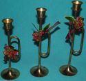 Vintage Brass Bugle Stick Candle Holders Holly Chr