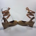 Bare Traps Size 7.5 Beaded Espadrilles Tan Satin A