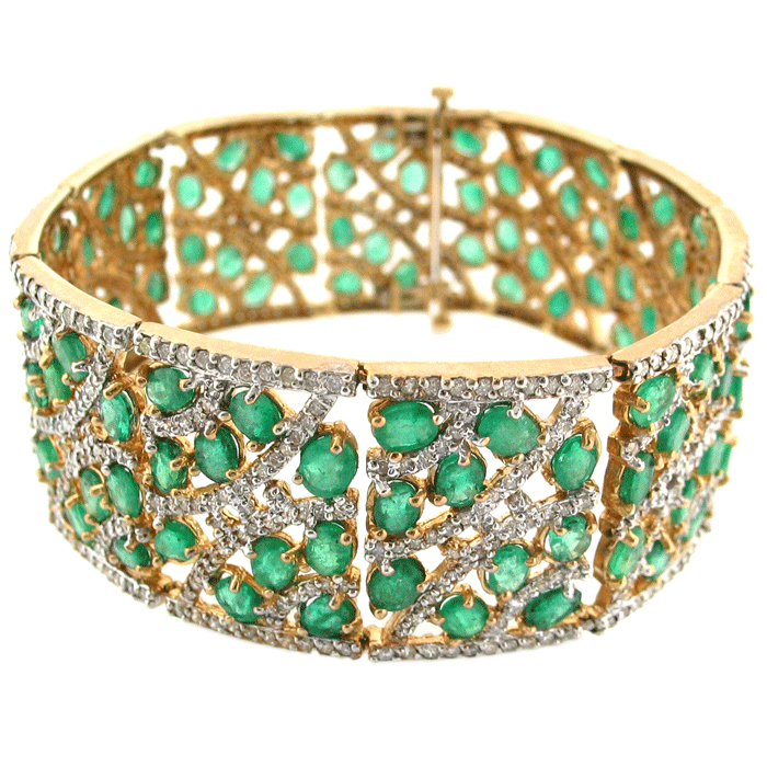 64.00Ctw Emerald & Diamond Ladies Wide Bracelet 14K Yellow Gold | eBay