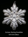Gorham Snowflake 1974 Sterling Ornament 5th Editio