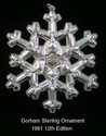 Gorham Snowflake 1981 Sterling Ornament 12th Editi