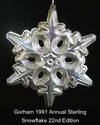 Gorham Snowflake Sterling Christmas Ornament 1991 