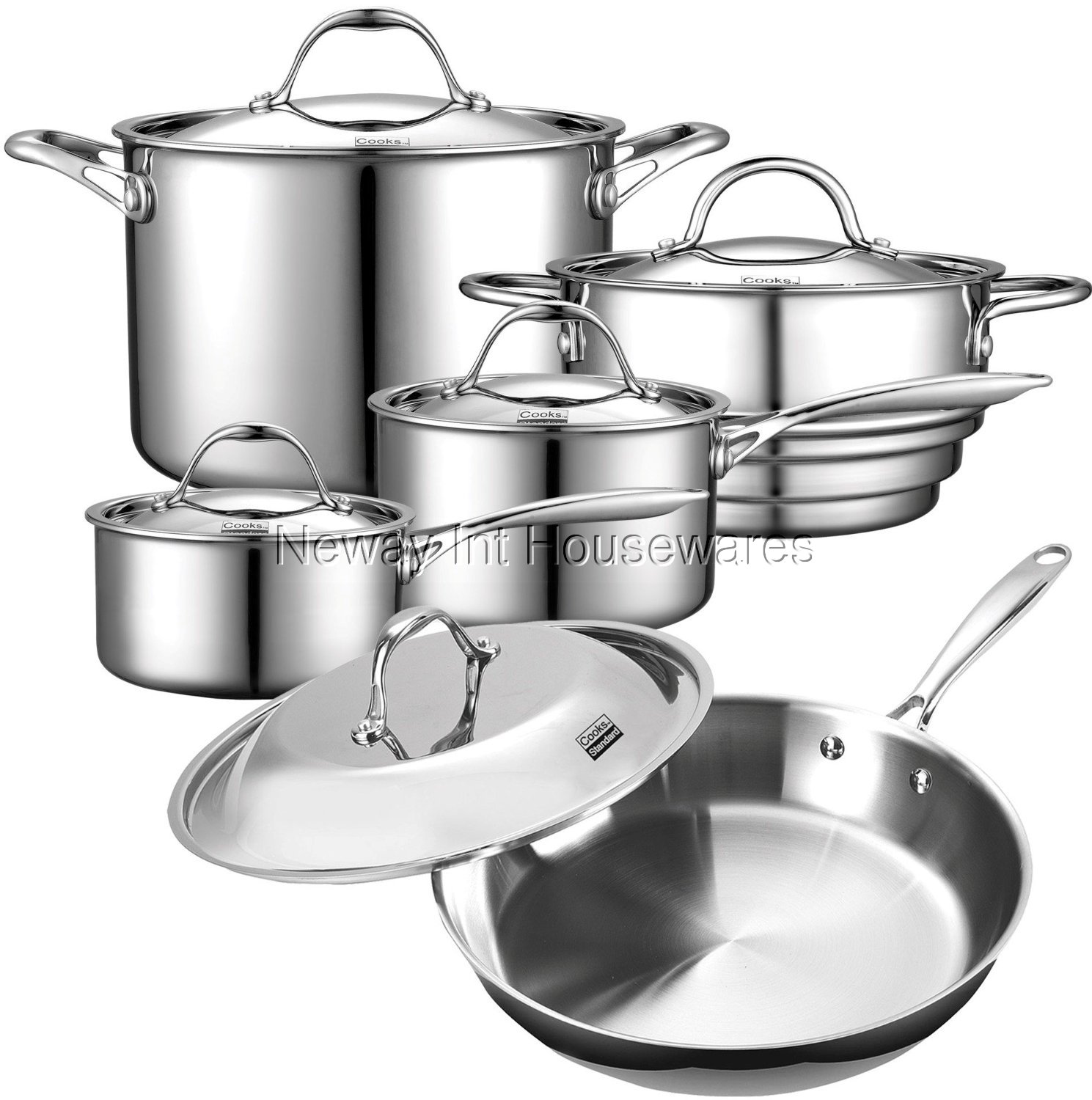 Cook N Home Store : Cooks Standard 10-Piece Multi-Ply Clad Stainless Cook N Home 10 Piece Stainless Steel Cookware Set