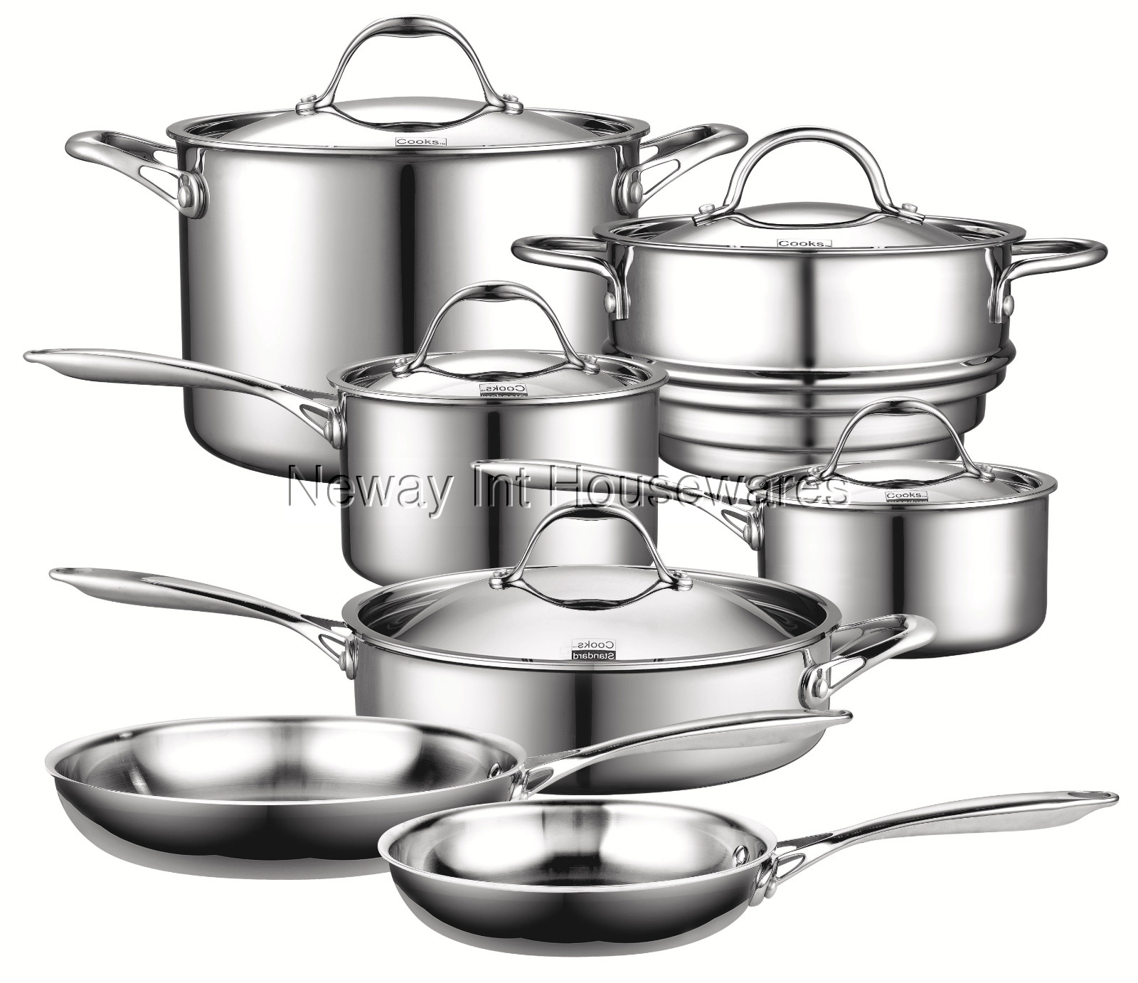 Cook N Home 12-Piece Stainless Steel Cookware Set in Gray and