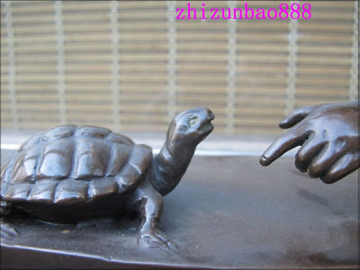 zhizunbao888 : 13"Bronze Marble ART Nude BOY Beach Look Turtles