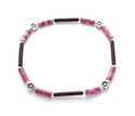Pink Tones Paper Bead Stretch Bracelet Carved Wood