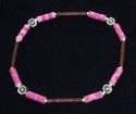 Pink Tones Paper Bead Stretch Bracelet Carved Wood