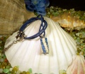 Blue and Antique White Woven Paper Bead Pendant Ne