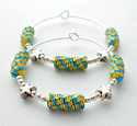 Woven Yellow and Blue Stars Paper Bead Hoop Earrin