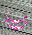 Pink Ribbon Breast Cancer Paper Bead Silver Hoop E