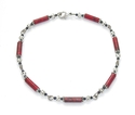 Red Music Notes Paper Bead Anklet Silver Accents