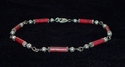 Red Music Notes Paper Bead Anklet Silver Accents