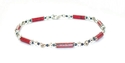 Red Music Notes Paper Bead Anklet Silver Accents