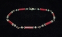 Red Music Notes Paper Bead Anklet Silver Accents
