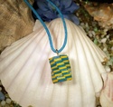 Blue and Yellow Woven Paper Bead Pendant Necklace