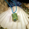 Blue and Yellow Woven Paper Bead Pendant Necklace