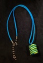Blue and Yellow Woven Paper Bead Pendant Necklace