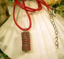 Green and Red Woven Paper Bead Pendant Necklace Xm