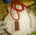 Green and Red Woven Paper Bead Pendant Necklace Xm