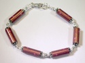 Shimmery Brick Red Paper Bead Bracelet With Silver
