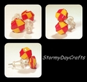 Woven Red and Yellow Paper Post Earrings Stud, But