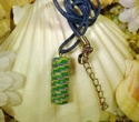 Green, Blue and Yellow Woven Paper Bead Pendant Ne