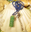 Green, Blue and Yellow Woven Paper Bead Pendant Ne