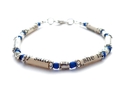 Book Print Paper Bead Bracelet Blue with Silver Su