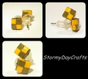 Woven Olive Green and Yellow Paper Post Earrings S