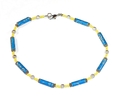 Blue and Yellow Paper Bead Anklet Silver Accents