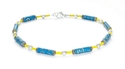 Blue and Yellow Paper Bead Anklet Silver Accents