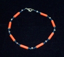 Orange Paper Bead Anklet Halloween Silver Accents