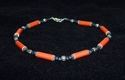Orange Paper Bead Anklet Halloween Silver Accents