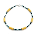Yellow Paper Bead Anklet Silver and Blue Accents