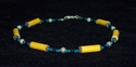 Yellow Paper Bead Anklet Silver and Blue Accents