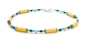 Yellow Paper Bead Anklet Silver and Blue Accents