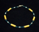 Yellow Paper Bead Anklet Silver and Blue Accents