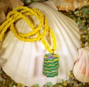 Blue, Green and Yellow Woven Paper Bead Pendant Ne
