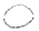 Pearl White Shimmery Paper Bead Anklet Silver Teal