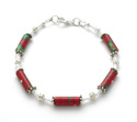 Red with Green Holly Paper Bead Bracelet Holiday W