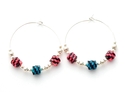 Woven Blue, Black and Pink Paper Bead Silver Hoop 