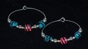 Woven Pink, Black and Blue Paper Bead Silver Hoop 