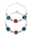 Woven Pink, Black and Blue Paper Bead Silver Hoop 