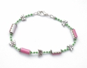 Pink, White and Green Paper Bead Bracelet Recycled