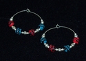 Woven Red, Black and Blue Paper Bead Silver Hoop E
