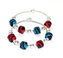 Woven Red, Black and Blue Paper Bead Silver Hoop E