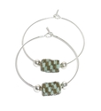 Woven Olive Green and Light Blue Paper Bead Silver