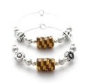 Woven Dark Yellow and Brown Paper Bead Silver Hoop